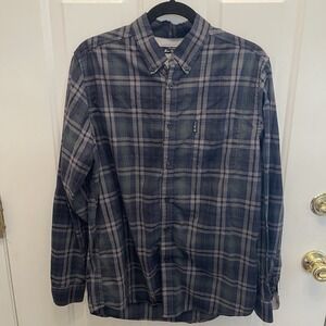 Ben Sherman Tartan Blue Plaid Button Down Shirt Long‎ Sleeve Mens Large Preppy